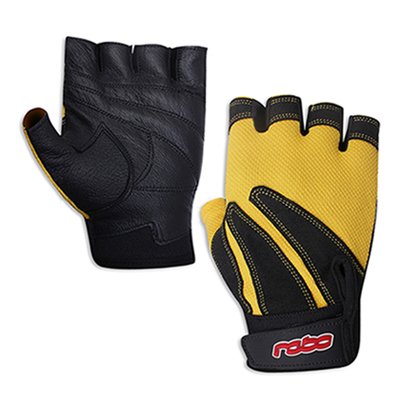Weight Lifting Half Finger Gloves Leather Fully Padded Gym Workout Gloves Yellow