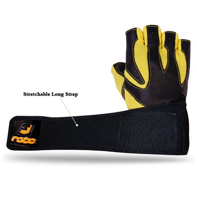 Weight Lifting Leather Gloves Gym Fitness Body Building Long Closure Strap Yellow