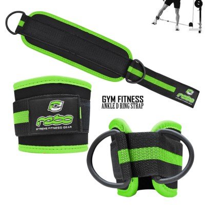 Weight Lifting Gym Ankle D Ring Strap Pulley Cable Attachment Leg Thigh Exercise - Black/Fluorescent