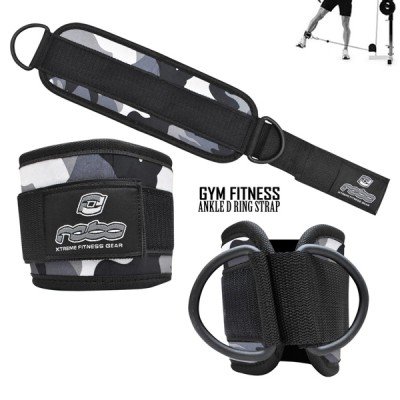Weight Lifting Gym Ankle D Ring Strap Pulley Cable Attachment Leg Thigh Exercise - Grey Camo