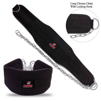 Neoprene Weight Lifting Dipping Belt Fitness Back Support Chrome Chain Dip Belt 