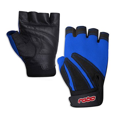 Weight Lifting Half Finger Gloves Leather Fully Padded Gym Workout Gloves Blue