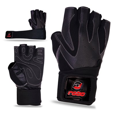 Weight Lifting Leather Gloves Gym Fitness Body Building Long Closure Strap Black