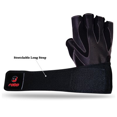 Weight Lifting Leather Gloves Gym Fitness Body Building Long Closure Strap Black