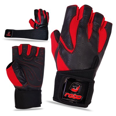 Weight Lifting Leather Gloves Gym Fitness Body Building Long Closure Strap Red