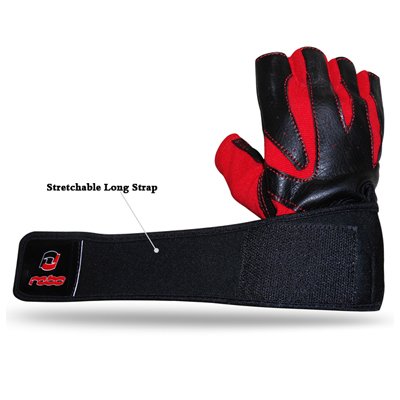 Weight Lifting Leather Gloves Gym Fitness Body Building Long Closure Strap Red