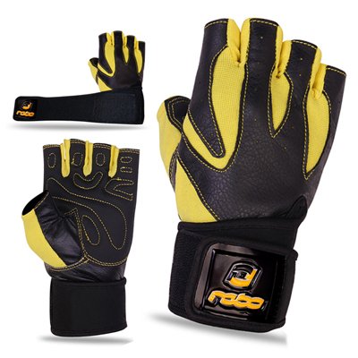 Weight Lifting Leather Gloves Gym Fitness Body Building Long Closure Strap Yellow